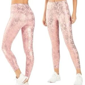 Fabletics Metallic Pink Foil Floral Oasis Pure Luxe High Waisted 7/8 Leggings